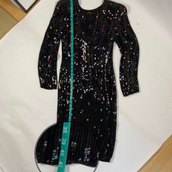 VTG Scarlet Rage Black Sequin Silk Dress S Multi-Color Jewels Lined Formal Dress - Picture 12 of 16